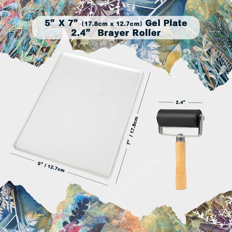 BuzzBright Gel Printing Plate kit, Complete Printmaking Set with 5”X7” Gelatin Plate, Brayer, Printmaking Paper, Acrylic Paint and Essential Tools for Mixed Media Art, Monoprinting, Card Making - Image 3